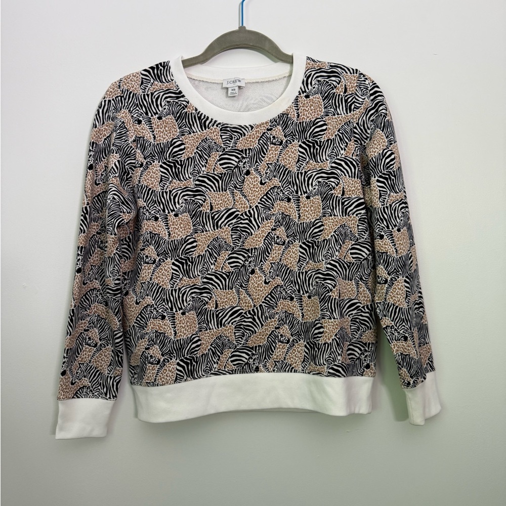 J. Crew Zebra/Giraffe Crew Neck Sweater XS 100% Cotton